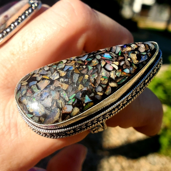 New Huge Copper Ethiopian Opal 925 Silver Statement Ring. - Picture 8 of 16